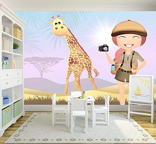 Bilderdepot24 Fototapete selbstklebend Kinderbild - Safari Cartoon - Pastell - 300x200 cm - Poster - Dekoration - Wandbild - Wandposter - Wand - Wanddeko