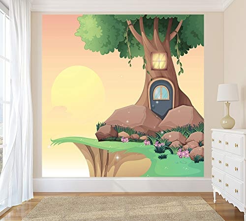 Bilderdepot24 Fototapete selbstklebend Kinderbild - Baumhaus Cartoon - Pastell - 300x300 cm - Poster - Dekoration - Wandbild - Wandposter - Wand - Wanddeko