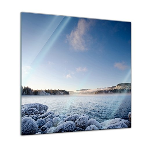 Glasbild - Winter Fjord - 50x50 cm - Deko Glas - Wandbild aus Glas - Bild auf Glas - Moderne Glasbilder - Glasfoto - Echtglas - kein Acryl - Handmade