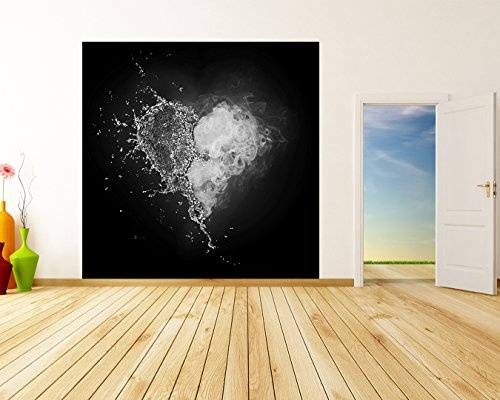 Fototapete selbstklebend Herz - Feuer und Wasser - schwarz weiß 150x150 cm - Wandtapete - Poster - Dekoration - Wandbild - Wandposter - Bild - Wandbilder - Wanddeko