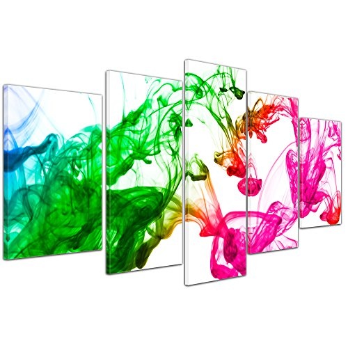 Wandbild - Bunte Tintentropfen - Bild auf Leinwand - 100x50 cm fünfteilig - Leinwandbilder - Urban & Graphic - gefärbtes Wasser