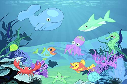 Bilderdepot24 Fototapete selbstklebend Kinderbild - Kinderbild Unterwasser Tiere X - Meerestiere Cartoon - Pastell - 150x100 cm - Dekoration - Wandbild - Wandposter - Wand - Wanddeko