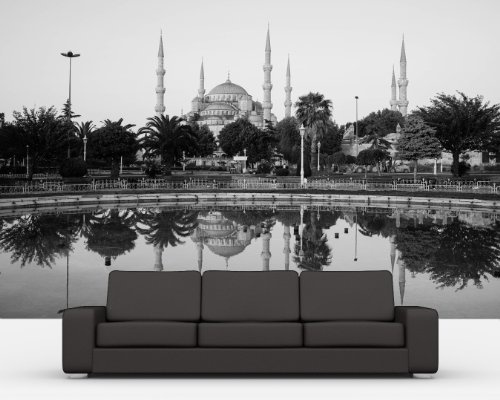 Bilderdepot24 Vlies Fototapete - Sultan-Ahmet-Moschee in Istanbul -Türkei - schwarz Weiss - 310x200 cm - mit Kleister - Poster - Foto auf Tapete - Wandbild - Wandtapete - Vliestapete