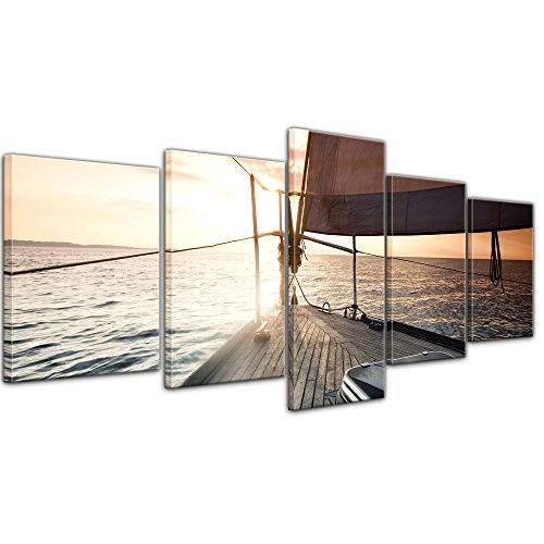 Wandbild Yacht auf See V - 200x80 cm Bilder als Leinwanddruck Fotoleinwand Urlaub, Sonne & Meer auf dem Wasser - Segeljacht am Abend