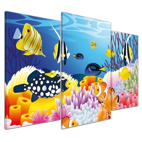 Bilderdepot24 Wandbild - Kinderbild - Leben im Meer - Cartoon - Bild auf Leinwand - 100x60 cm 3 teilig - Leinwandbilder - Wandbild