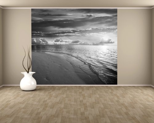 Bilderdepot24 Vlies Fototapete - Strand Sonnenuntergang II - schwarz Weiss - 270x240 cm - mit Kleister - Poster - Foto auf Tapete - Wandbild - Wandtapete - Vliestapete
