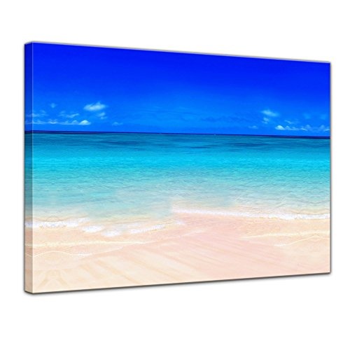 Wandbild - Sandstrand - Bild auf Leinwand 50 x 40 cm - Leinwandbilder - Bilder als Leinwanddruck - Urlaub, Sonne & Meer - Südsee - türkisblaues Wasser