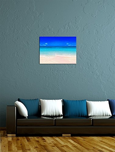 Wandbild - Sandstrand - Bild auf Leinwand 50 x 40 cm - Leinwandbilder - Bilder als Leinwanddruck - Urlaub, Sonne & Meer - Südsee - türkisblaues Wasser