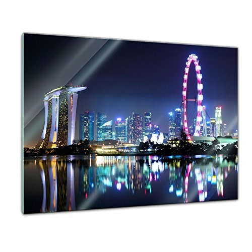 Glasbild - Singapur bei Nacht - 80x60 cm - Deko Glas -...