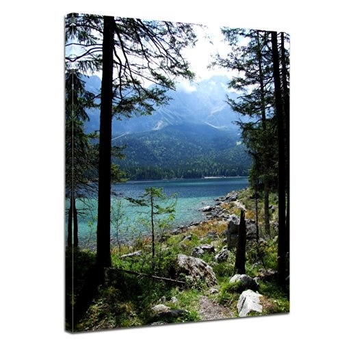 Wandbild - Eibsee mit Zugspitze - Deutschland - Bild auf Leinwand - 30x40 cm - Leinwandbilder - Landschaften - Bayern - Gebirge - Wald