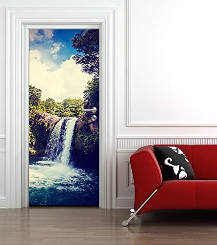Bilderdepot24 Türtapete selbstklebend Tawhai Falls - Neuseeland Vintage 90 x 200 cm - einteilig Türaufkleber Türfolie Türposter - Ozeanien Wasserfall Nationalpark Natur Landschaft Wasser