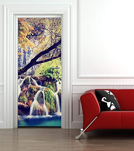Bilderdepot24 Türtapete selbstklebend Nationalpark Plitvicer Seen Vintage 90 x 200 cm - einteilig Türaufkleber Türfolie Türposter - Natur Kroatien Europa Landschaft Baum Wasser