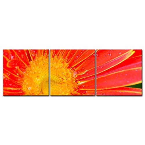 Wandbild - Orangene Gerbera - Bild auf Leinwand - 180x60...