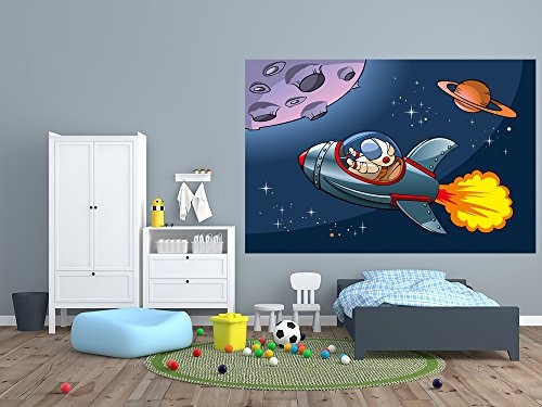 Bilderdepot24 Fototapete selbstklebend Kinderbild - Rakete im Weltraum - 150x100 cm - Poster - Dekoration - Wandbild - Wandposter - Wand - Wanddeko