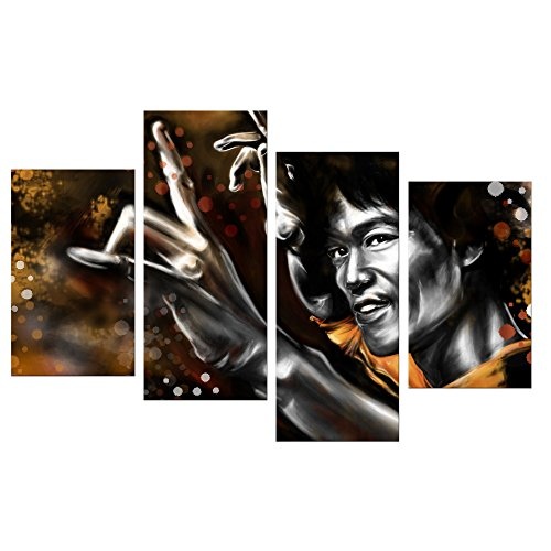 Wandbild - Bruce Lee - gelb - Bild auf Leinwand - 120x80...