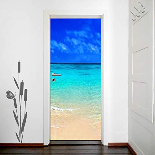Bilderdepot24 Türtapete selbstklebend Strand 90 x 200 cm - einteilig Türaufkleber Türfolie Türposter - Sonne Meer Sand Ozean Paradies Bahamas Meerblick blau Urlaub