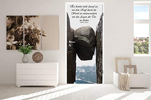 Bilderdepot24 Türtapete selbstklebend Kjeragbolten - Norwegen Zitat - 90 x 200 cm - einteilig Türaufkleber Türfolie Türposter - Spruch Poesie Quotes Lyrik