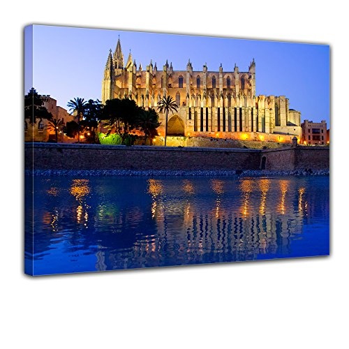 Wandbild - Cathedral of Palma de Mallorca - Spanien - Bild auf Leinwand - 40x30 cm - Leinwandbilder - Städte & Kulturen - Mittelmeer - Kathedrale - La Seu am Abend