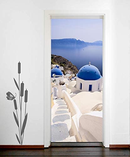 Bilderdepot24 Türtapete selbstklebend Santorini Griechenland 90 x 200 cm - einteilig Türaufkleber Türfolie Türposter - Ägäische Meer Insel Kykladen Oia Reisen Urlaub Europa Landschaft
