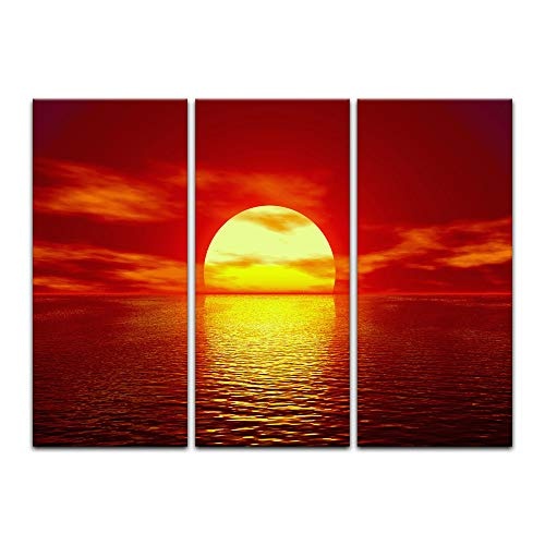 Wandbild - Sonne - Bild auf Leinwand - 90 x 60 cm 3tlg - Leinwandbilder - Bilder als Leinwanddruck - Urlaub, Sonne & Meer - Sonnenuntergang über dem Meer
