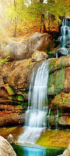 Bilderdepot24 Türtapete selbstklebend Wasserfall im Regenwald 90 x 200 cm - einteilig Türaufkleber Türfolie Türposter - Klima Tropen Pflanzen Vegetation Dschungel Urwald Baum Gras Natur Landschaft