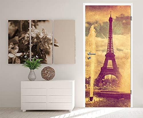 Bilderdepot24 Türtapete selbstklebend Eiffelturm Retro Paris 90 x 200 cm - einteilig Türaufkleber Türfolie Türposter - Bauwerk Architektur Weltausstellung Wahrzeichen Turm Kultur Stadt