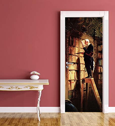 Türtapete selbstklebend - Carl Spitzweg - Der Bücherwurm 90x200 cm - einteilig Türaufkleber Türfolie Türposter - Maler Alte Meister Kunstwerk Biedermeier