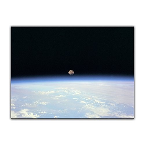Wandbild - Weltraum - Bild auf Leinwand 80 x 60 cm - Leinwandbilder - Bilder als Leinwanddruck - Landschaften - Weltall - All - Erde und Mond