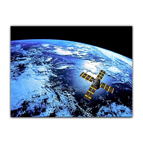 Wandbild - Weltall - Bild auf Leinwand 80 x 60 cm - Leinwandbilder - Bilder als Leinwanddruck - Kunst & Life Style - Kosmos - Weltraum - Satellit über der Erde