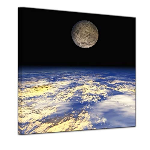 Wandbild - Erde und Mond - Bild auf Leinwand - 60 x 60 cm - Leinwandbilder - Bilder als Leinwanddruck - Landschaften - Kosmos - All - Weltall