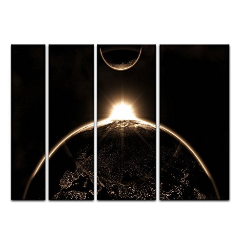 Keilrahmenbild - Sonnenaufgang - Bild auf Leinwand - 180 x 120 cm 4tlg - Leinwandbilder - Bilder als Leinwanddruck - Kunst & Life Style - Weltall - Sonnenaufgang vom All aus betrachtet