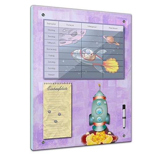 Memoboard - 40 x 60 cm, Planer - Weltall - Memotafel Pinnwand Essensplaner für Kids - Essenplaner - Übersicht - Wochenplaner - Kochen - Mädchen - Jungen - Rakete - Astronaut - Weltraum - Dekoration