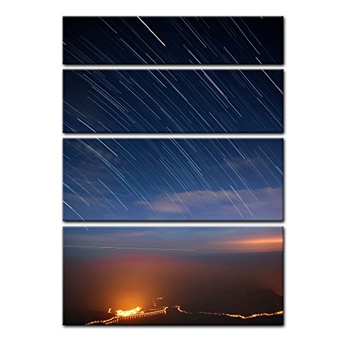 Keilrahmenbild - Sternenschauer - Bild auf Leinwand - 120 x 180 cm 4tlg - Leinwandbilder - Bilder als Leinwanddruck - Urban & Graphic - Landschaft - Natur - Sternschnuppen am Abendhimmel
