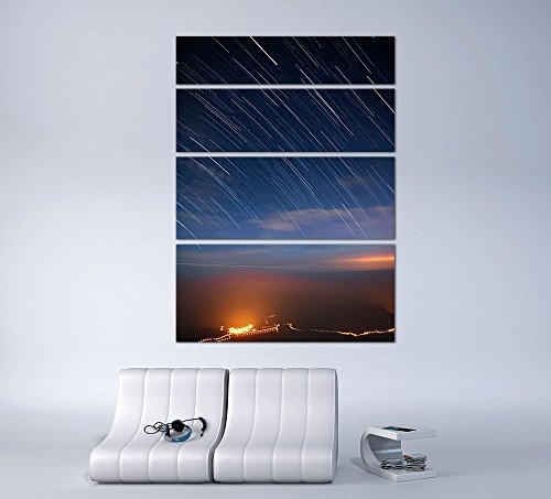 Keilrahmenbild - Sternenschauer - Bild auf Leinwand - 120 x 180 cm 4tlg - Leinwandbilder - Bilder als Leinwanddruck - Urban & Graphic - Landschaft - Natur - Sternschnuppen am Abendhimmel