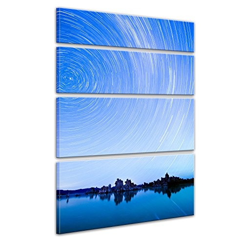Keilrahmenbild - Star Trails Over Mono Lake - Bild auf Leinwand - 120 x 180 cm 4tlg - Leinwandbilder - Bilder als Leinwanddruck - Landschaften - Natur - Sternenspur über dem Mono Lake