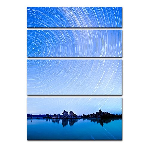 Keilrahmenbild - Star Trails Over Mono Lake - Bild auf Leinwand - 120 x 180 cm 4tlg - Leinwandbilder - Bilder als Leinwanddruck - Landschaften - Natur - Sternenspur über dem Mono Lake