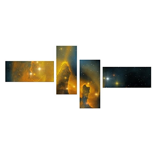 Wandbild - Nebula Galaxie - Bild auf Leinwand - 140x65 cm 4 teilig - Leinwandbilder - Landschaften - Weltraum - Astronomie - Nebelflecke - interstellare Wolken