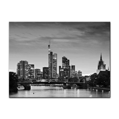 Wandbild - Frankfurt Skyline schwarz weiß -...