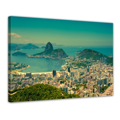 Wandbild - Rio De Janeiro - Berg Corcovado - Bild auf Leinwand - 80x60 cm 1 teilig - Leinwandbilder - Bilder als Leinwanddruck - Städte & Kulturen - Panorama Stadtansicht - Brasilien - Südamerika
