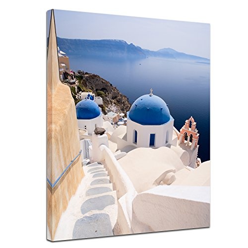 Wandbild - Santorini Blick - Bild auf Leinwand - 50x70 cm 1 teilig - Leinwandbilder - Städte & Kulturen - Urlaub, Sonne & Meer - Griechenland - Thira - Ausblick