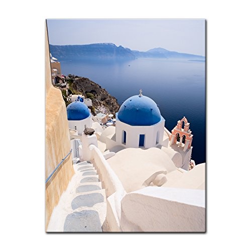 Wandbild - Santorini Blick - Bild auf Leinwand - 50x70 cm 1 teilig - Leinwandbilder - Städte & Kulturen - Urlaub, Sonne & Meer - Griechenland - Thira - Ausblick