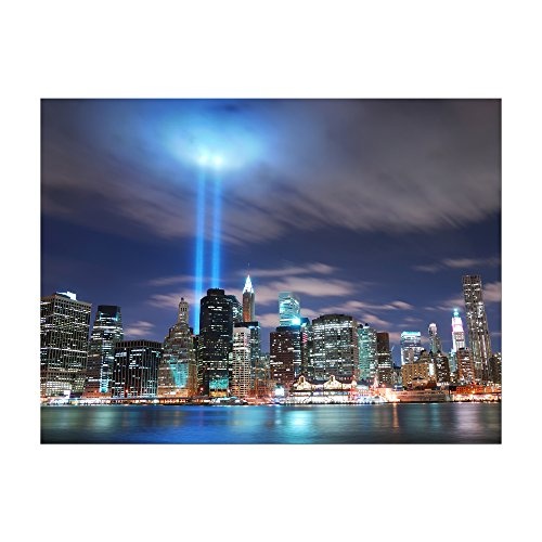 Wandbild - New York City Manhattan at Night - USA - Bild auf Leinwand - 80x60 cm 1 teilig - Leinwandbilder - Städte & Kulturen - Amerika - Skyline - World Trade Center - beleuchtet