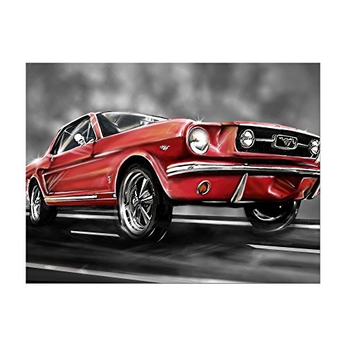 Wandbild - Mustang Graphic - rot - Bild auf Leinwand - 80x60 cm 1 teilig - Leinwandbilder - Motorisiert - Oldtimer - Klassiker - Amerika