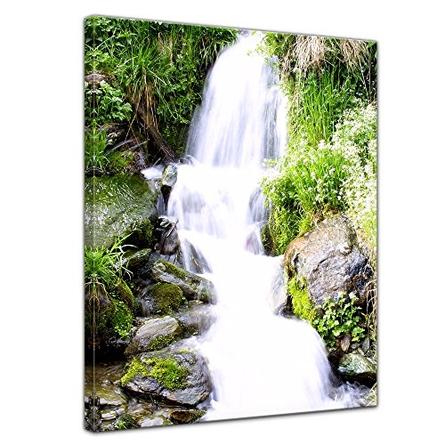 Wandbild - Kleiner Wasserfall - Bild auf Leinwand - 50x70 cm 1 teilig - Leinwandbilder - Bilder als Leinwanddruck - Landschaften - Natur - Bachlauf