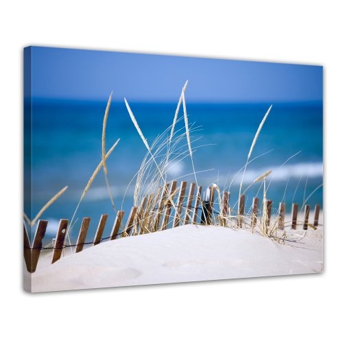 Wandbild - Sanddüne - Bild auf Leinwand - 80x60 cm 1 teilig - Leinwandbilder - Bilder als Leinwanddruck - Urlaub, Sonne & Meer - Dünengras am Strand