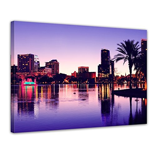 Wandbild - Orlando - Florida - Bild auf Leinwand - 70x50 cm 1 teilig - Leinwandbilder - Urlaub, Sonne & Meer - Amerika - Lake EOLA Park - Sonnenuntergang