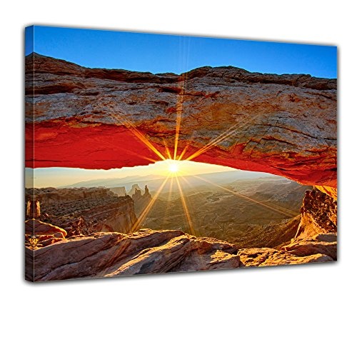 Keilrahmenbild - Sonnenaufgang im Arches-Nationalpark - Utah - Bild auf Leinwand - 120x90 cm 1 teilig - Leinwandbilder - Landschaften - Amerika - USA - Colorado-Plateaus - Steinbogen