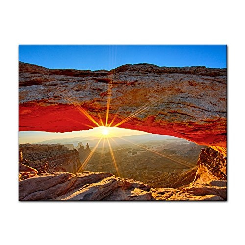 Keilrahmenbild - Sonnenaufgang im Arches-Nationalpark - Utah - Bild auf Leinwand - 120x90 cm 1 teilig - Leinwandbilder - Landschaften - Amerika - USA - Colorado-Plateaus - Steinbogen