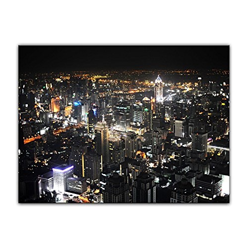 Wandbild - Bangkok at Night - Bild auf Leinwand - 80 x 60 cm 1 teilig - Leinwandbilder - Bilder als Leinwanddruck - Städte & Kulturen - Asien - Skyline von Bangkok