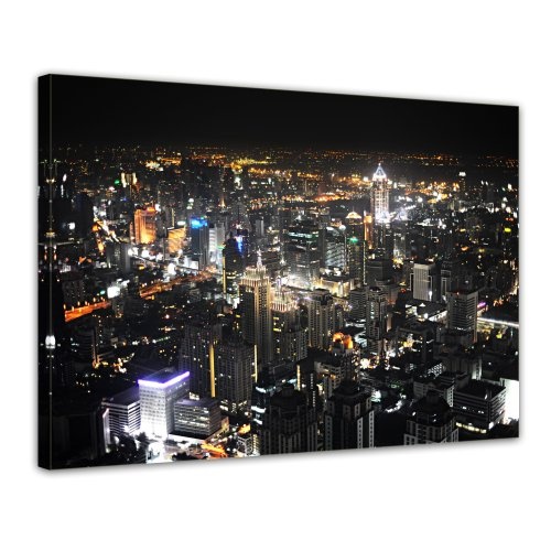Wandbild - Bangkok at Night - Bild auf Leinwand - 80 x 60 cm 1 teilig - Leinwandbilder - Bilder als Leinwanddruck - Städte & Kulturen - Asien - Skyline von Bangkok